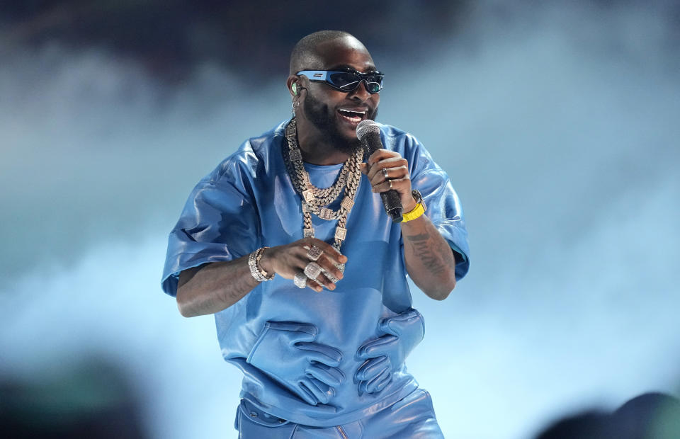 Davido performs a medley at the BET Awards on Sunday, June 25, 2023, at the Microsoft Theater in Los Angeles. (AP Photo/Mark Terrill)