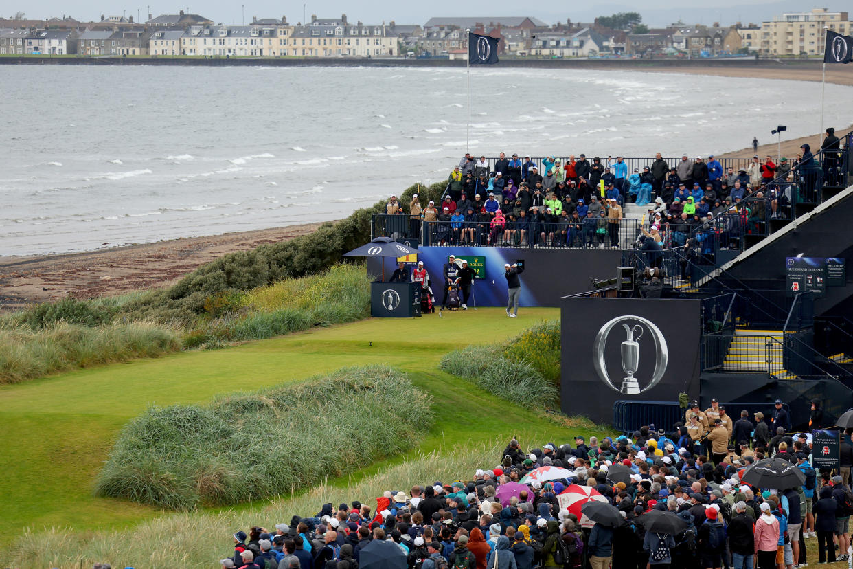 Jon Rahm tees off on the first hole on day one of The Open. (Andrew Redington/Getty Images)