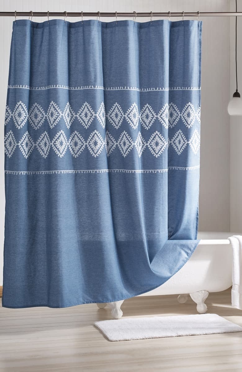 Geo Embroidered Chambray Shower Curtain