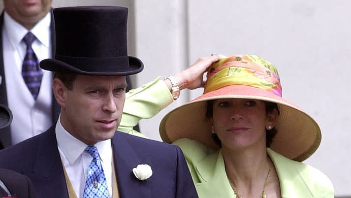 Prince Andrew, Duke Of York and Ghislaine Maxwell At Ascot in 2000. (Tim Graham Photo Library via Getty Images)