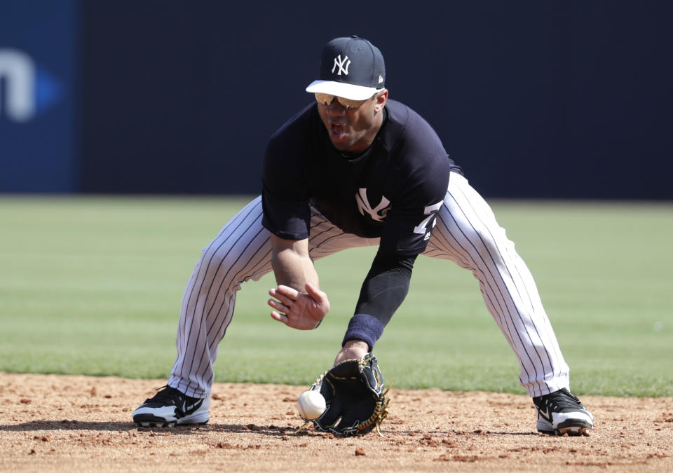 Russell Wilson wants to show off his skills in a Yankees spring training game. (AP Photo/Lynne Sladky)