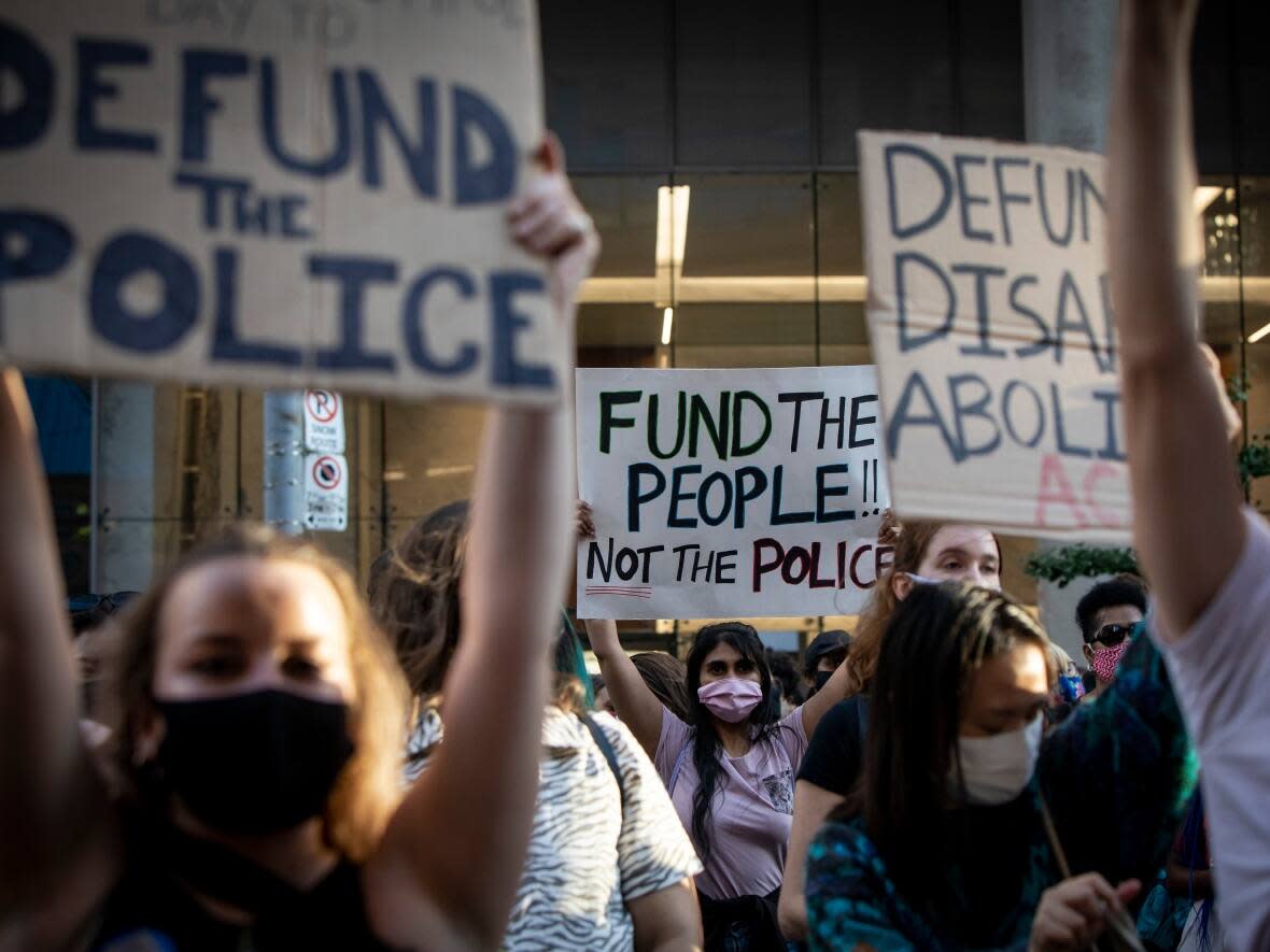 Protesters in Toronto take part in a march on Aug. 29, 2020, organized by Not Another Black Life. (Evan Mitsui/CBC - image credit)