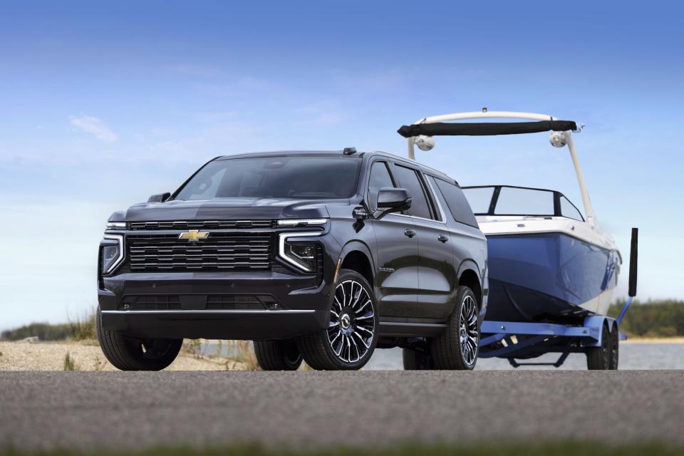 This photo provided by Chevrolet shows the 2025 Suburban. The Suburban can tow up to 8,300 pounds when properly equipped. (Courtesy of General Motors via AP)