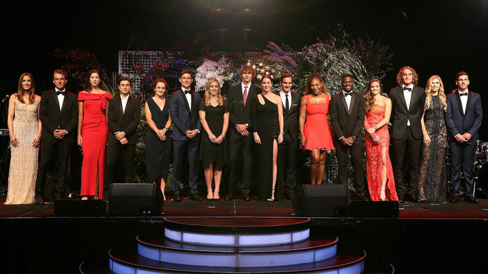 The stars pose at the Hopman Cup News Eve Gala. (Photo by Paul Kane/Getty Images)