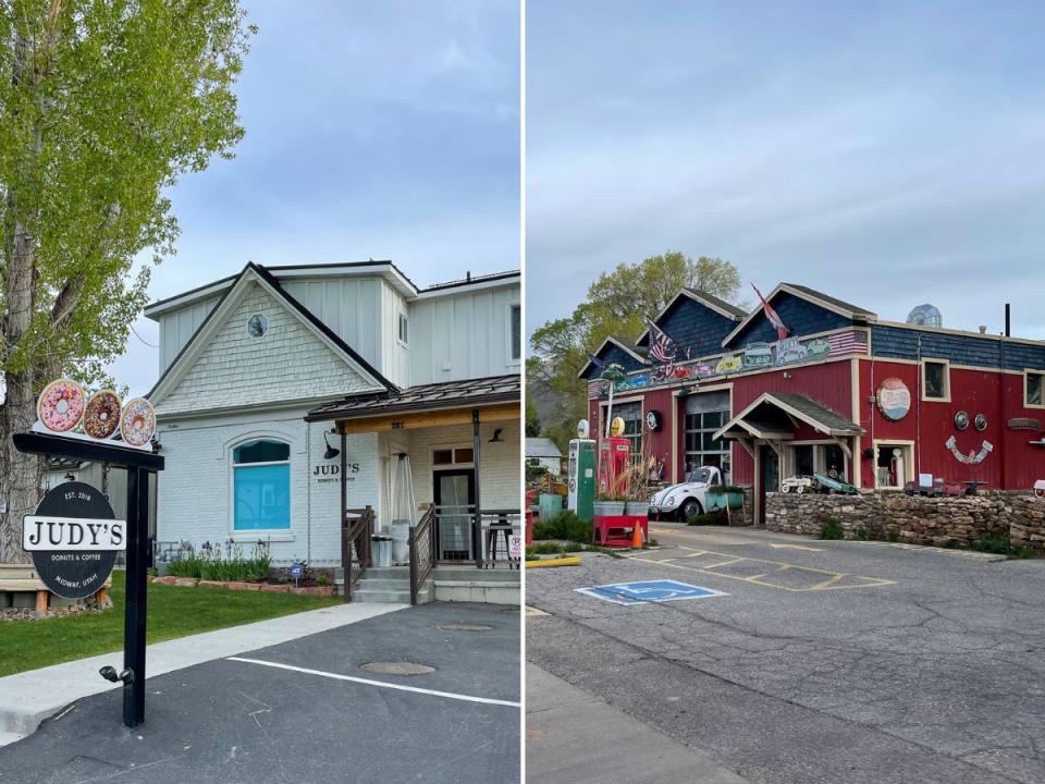 Side-by-side images of the donut shop and coffee shop in Midway, Utah.