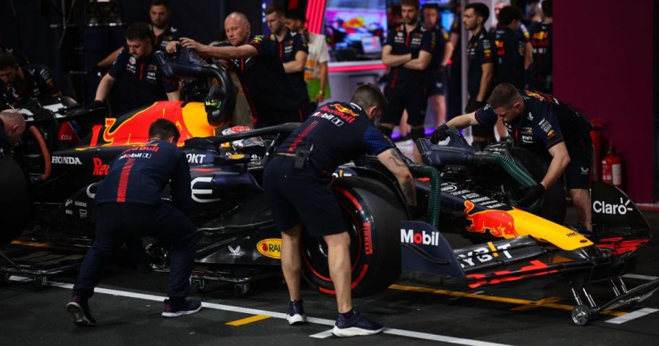 Max Verstappen pulls into the pits in his RB19. Saudi Arabia March 2023 Credit: Alamy