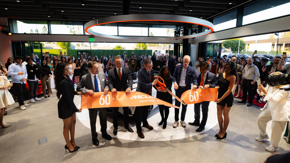 The official ribbon cutting for McLaren Newport Beach's 6,000-square-foot enclave at 44 Auto Center Drive in Irvine, Calif.