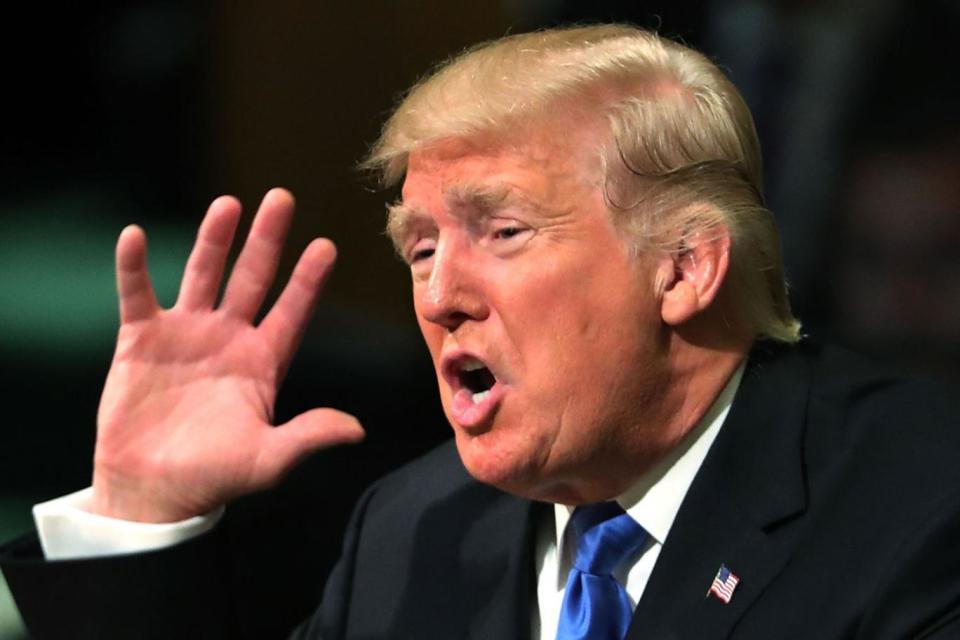 Ramping up the rhetoric: Donald Trump giving his maiden speech before the UN General Assembly (Getty)