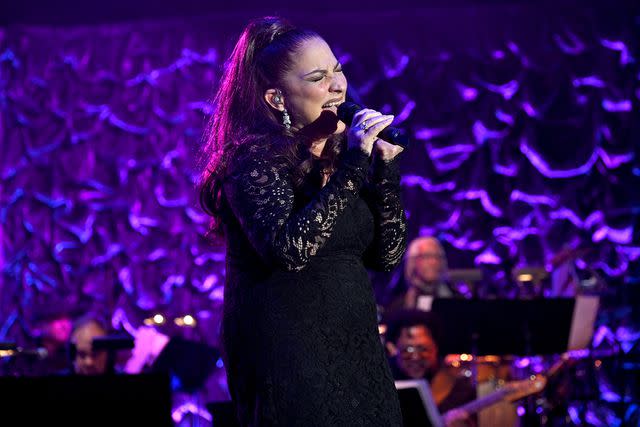 <p>L. Busacca/Getty Images for Songwriters Hall of Fame</p> Gloria Estefan performs onstage at the 2023 Songwriters Hall of Fame Induction and Awards Gala