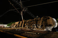 An overturned train is seen in Yilan, Taiwan October 21, 2018. REUTERS/Lee Kun Han