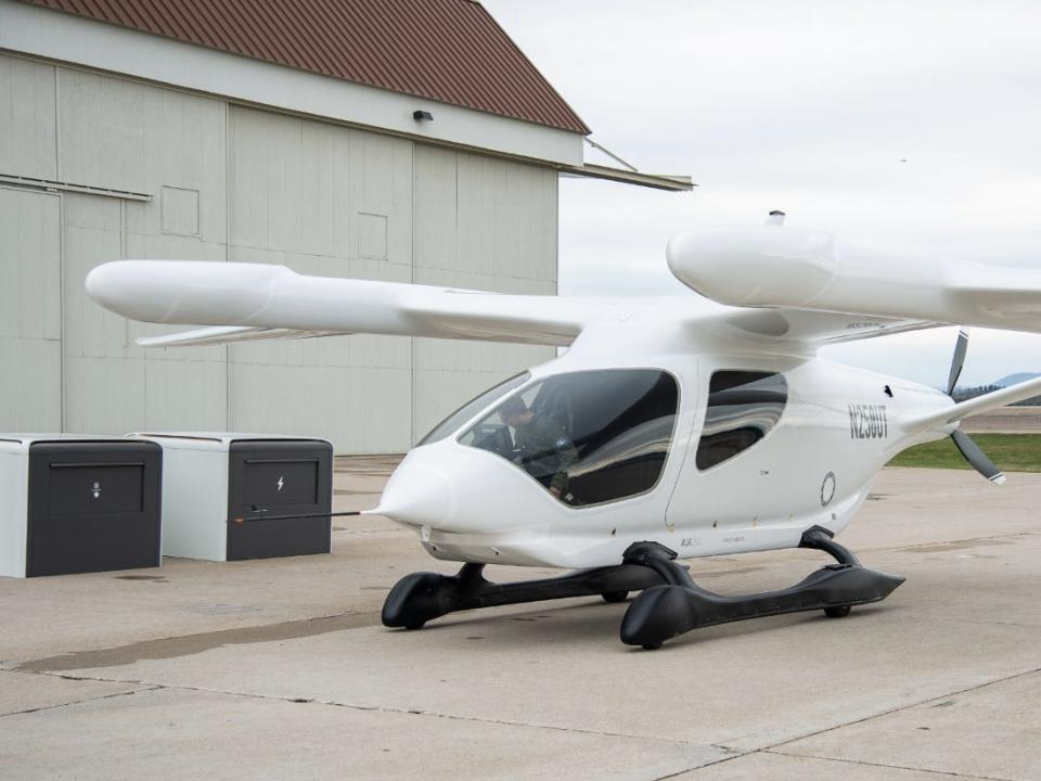 An ALIA-250 electric vertical aircraft built by aerospace company BETA Technologies.