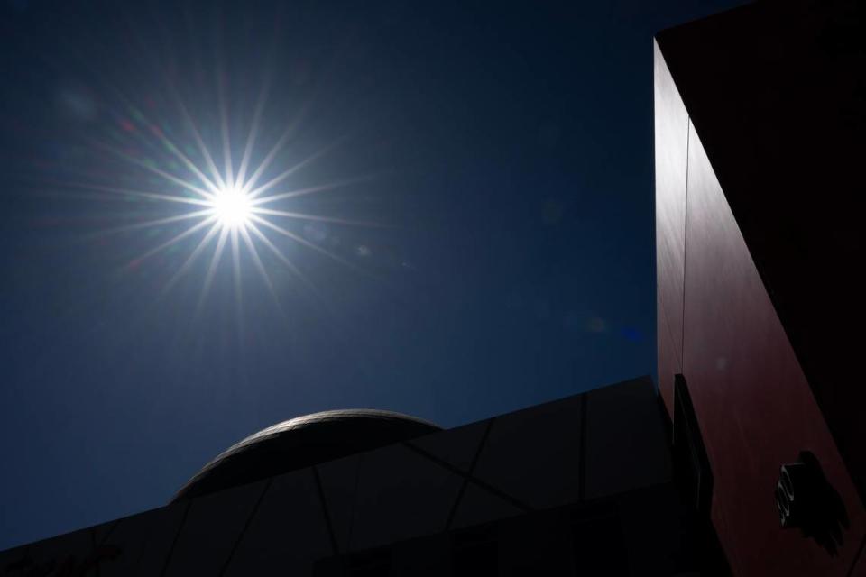 The sun’s rays shine during the solar eclipse at the Museum of Science and Curiosity in Sacramento on Monday, April 8, 2024. Paul Kitagaki Jr./pkitagaki@sacbee.com