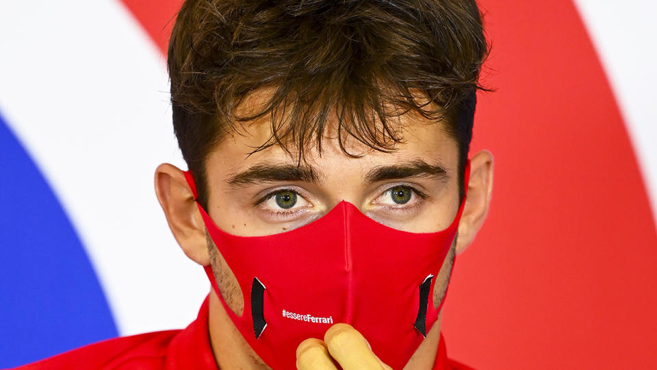 Ferrari driver Charles Leclerc is pictured during a Formula One press conference.