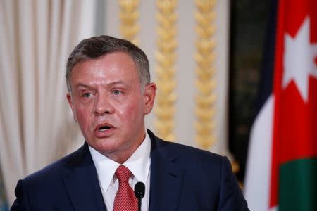 Jordan's King Abdullah attend a joint news conference following a meeting with the French president at the Elysee Palace in Paris, France, June 19, 2017. REUTERS/Gonzalo Fuentes