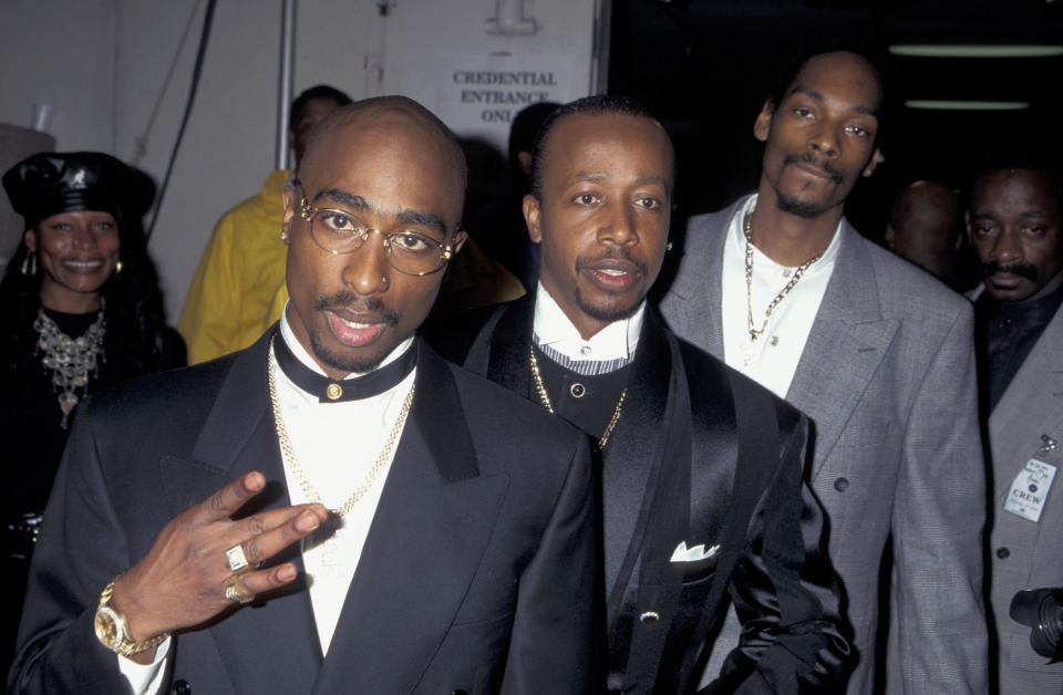 Tupac Shakur, M.C. Hammer and Snoop Dogg (Photo by Jim Smeal/Ron Galella Collection via Getty Images)