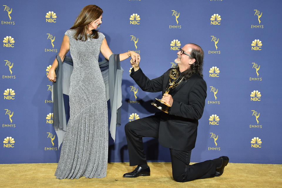 Glenn Weiss stunned the audience at last night’s Emmy’s by proposing to his girlfriend live on stage [Photo: Getty]