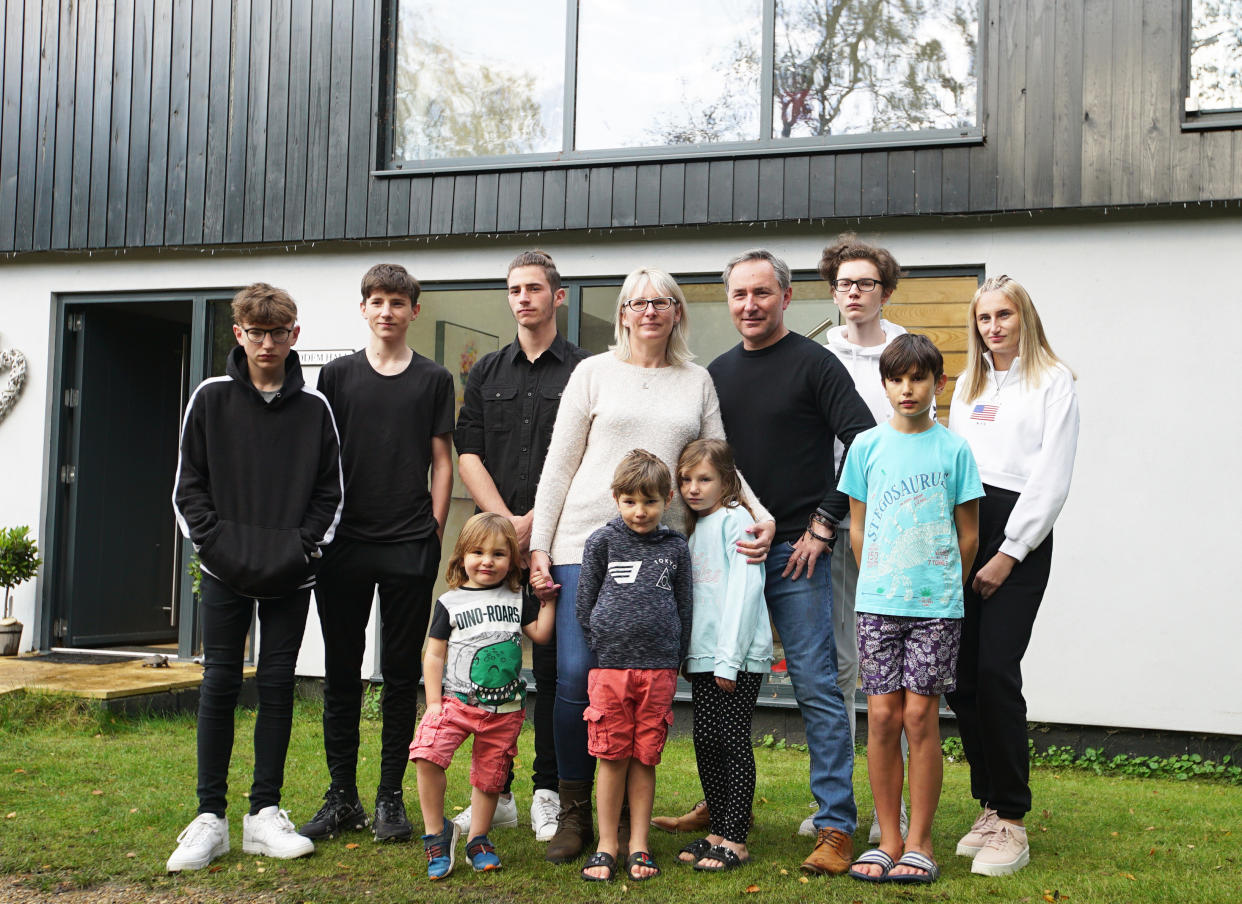 The Seymour Family from Suffolk: Mum Frances and Dad Layden with their nine children . (ITV)