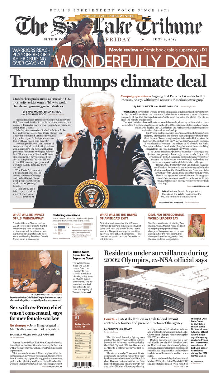 <p>“The Salt Lake Tribune,” published in Salt Lake City, Utah. (Newseum) </p>