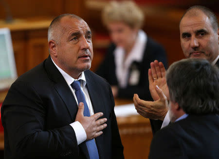 Bulgaria's new Prime Minister Boiko Borisov reacts after being elected in the parliament in Sofia, Bulgaria May 4, 2017. REUTERS/Stoyan Nenov