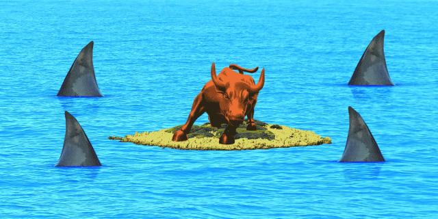 Sharks circling the Wall Street bull on a tiny island
