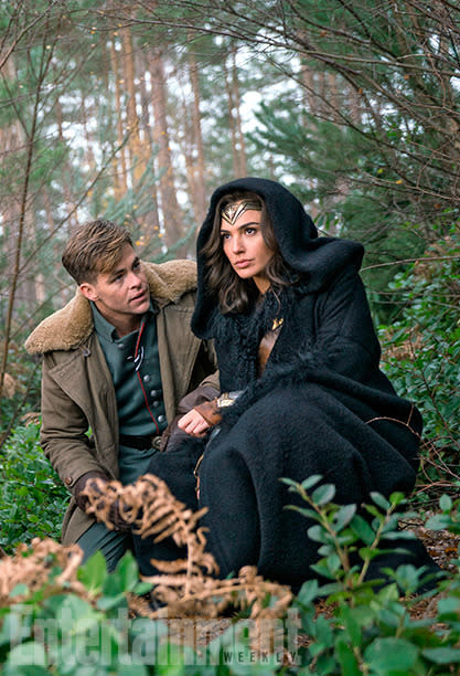 Chris Pine as Steve Trevor and Gal Gadot as Wonder Woman