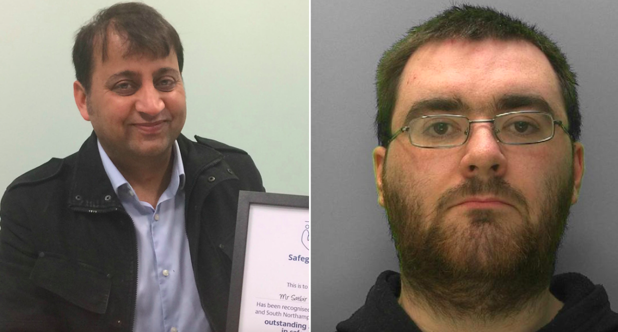 <em>Satbir Arora (left) stopped the teen from meeting twisted paedophile Sam Hewings (right) (SWNS)</em>