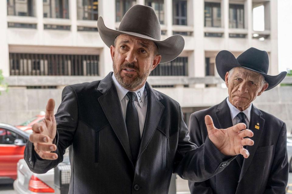 PHOTO: In this June 17, 2022, file photo, Otero County, New Mexico Commissioner Couy Griffin speaks to reporters as he arrives at federal court in Washington, D.C. (Gemunu Amarasinghe/AP, FILE)