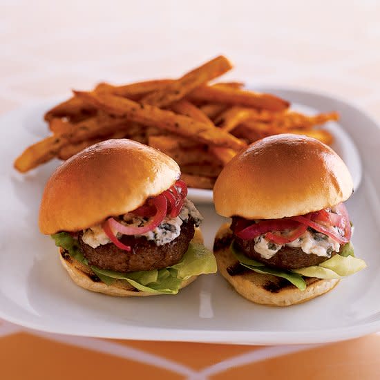 Stilton Sirloin Burgers with Onion Jam