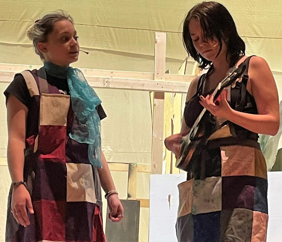 Olivia Crouso and Alahna Thompson rehearse a scene from "Gretel! The Musical." The play will be presented at 8 p.m. March 10 and 11 at Coshocton High School.
