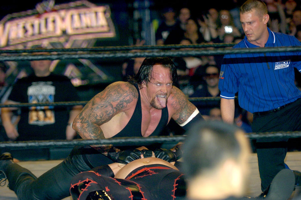 Undertaker and Kane during Wrestle Mania XX at Madison Square Garden in New York City, New York, United States. (Photo by KMazur/WireImage)