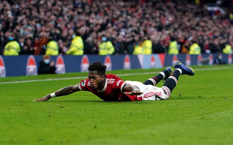 Manchester United's Fred celebrates scoring their side's first goal of the game during the Premier League match at Old Trafford, Manchester - Martin Rickett/PA