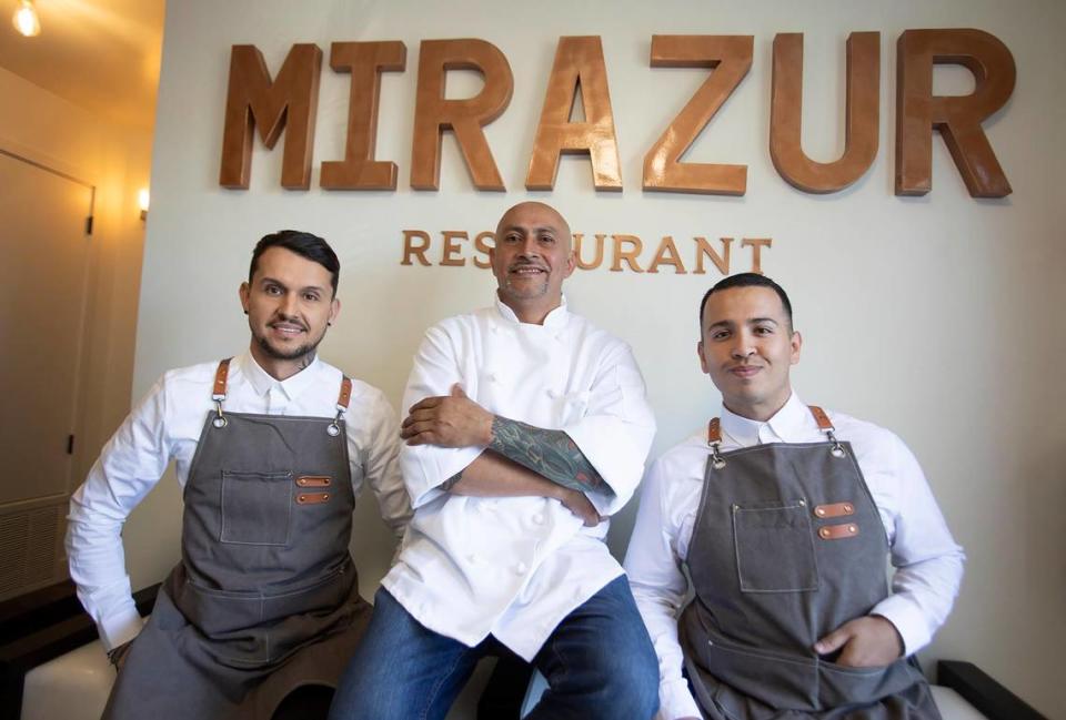 Mirazur Restaurant, a new eatery in Los Osos, is co-owned by Marco Lucatero (left) and Alejandro Flores (right). Chef Ismael Cruz (center) is part owner. Laura Dickinson/ldickinson@thetribunenews.com