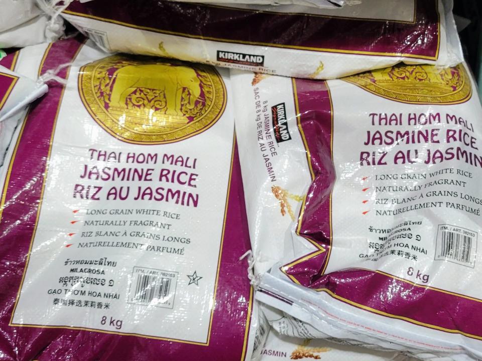 Bags of Thai Hom Mali white rice