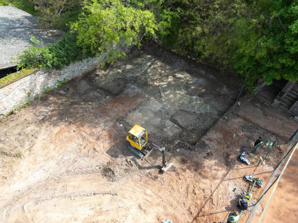 The tennis court near Visegrád Castle as seen during excavations.