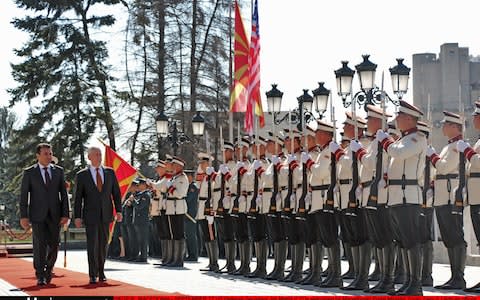 An official welcoming ceremony greets Jim Mattis in Skopje, Macedonia's capital - Credit: Besar Ademi/Anadolu