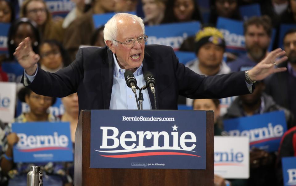 Democratic U.S. presidential candidate Senator Bernie Sanders speaks at his South Carolina primary night rally in Virginia Beach, Virginia, U.S., February 29, 2020. REUTERS/Tom Brenner