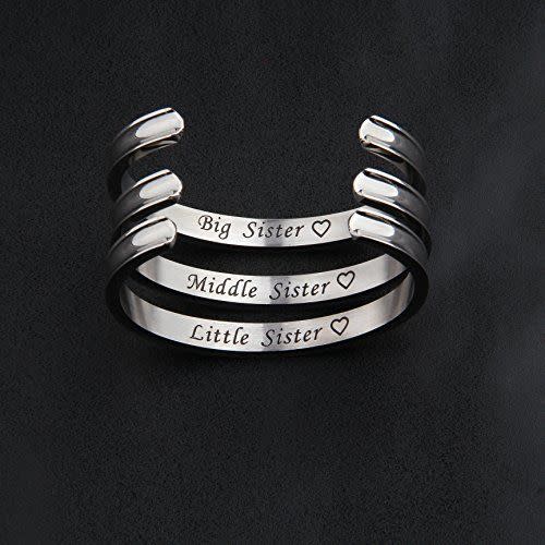 Zuo Bao Big Sister Middle Sister Little Sister Bracelet Hair Tie Bracelet Stainless Steel Cuff Bangle Beacelet (Silver-3 Pcs)