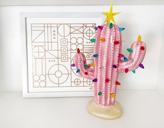 15) 10.5" Pink Ceramic Christmas Cactus