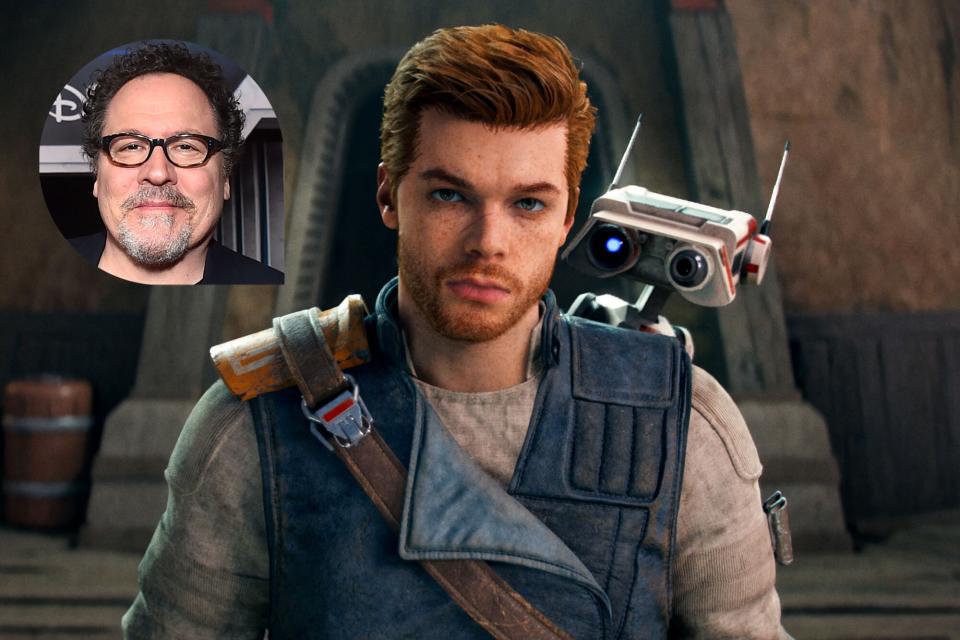 Jon Favreau and Cal Kestis from 'Star Wars Jedi: Survivor'