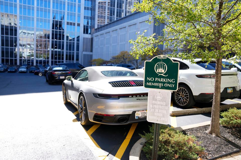 The Queen City Club's parking lot with a members only parking sign photographed Tuesday, October 31, 2023 in downtown Cincinnati.