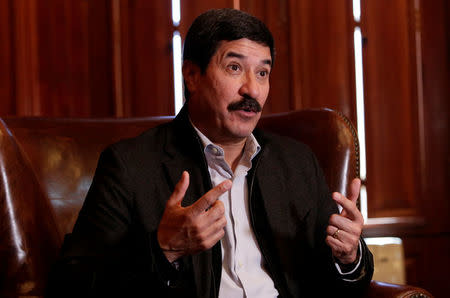 Chihuahua governor Javier Corral gestures during an interview with Reuters at the Government Palace in Chihuahua, Mexico January 19, 2018. Picture taken January 19, 2018. REUTERS/Jose Luis Gonzalez