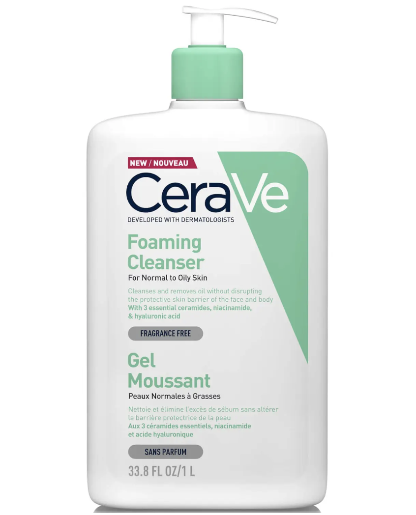 CeraVe Foaming Cleanser with Niacinamide comes in a 1000ml container with pump.