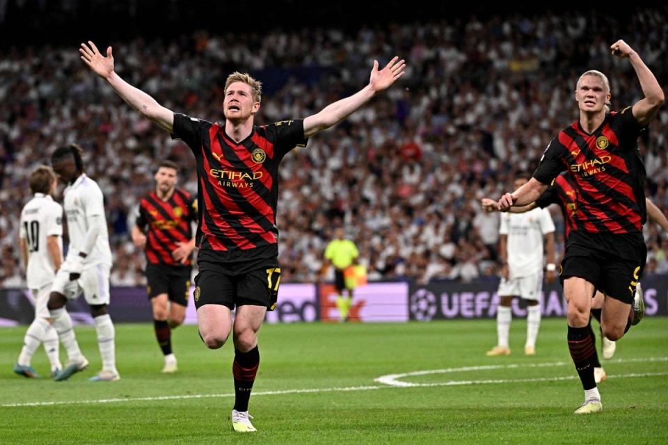 Kevin De Bruyne’s strike earned Manchester City a 1-1 draw at the Bernabeu (AFP via Getty Images)