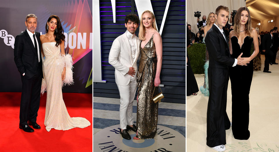 Amal Clooney, Sophie Jonas and Hailey Bieber have all taken their husband's names after marriage. (Getty Images)