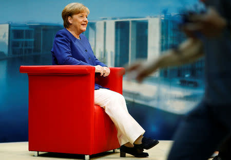 German Chancellor Angela Merkel arrives for a TV interview by ARD public broadcaster in Berlin, Germany July 16, 2017. REUTERS/Hannibal Hanschke