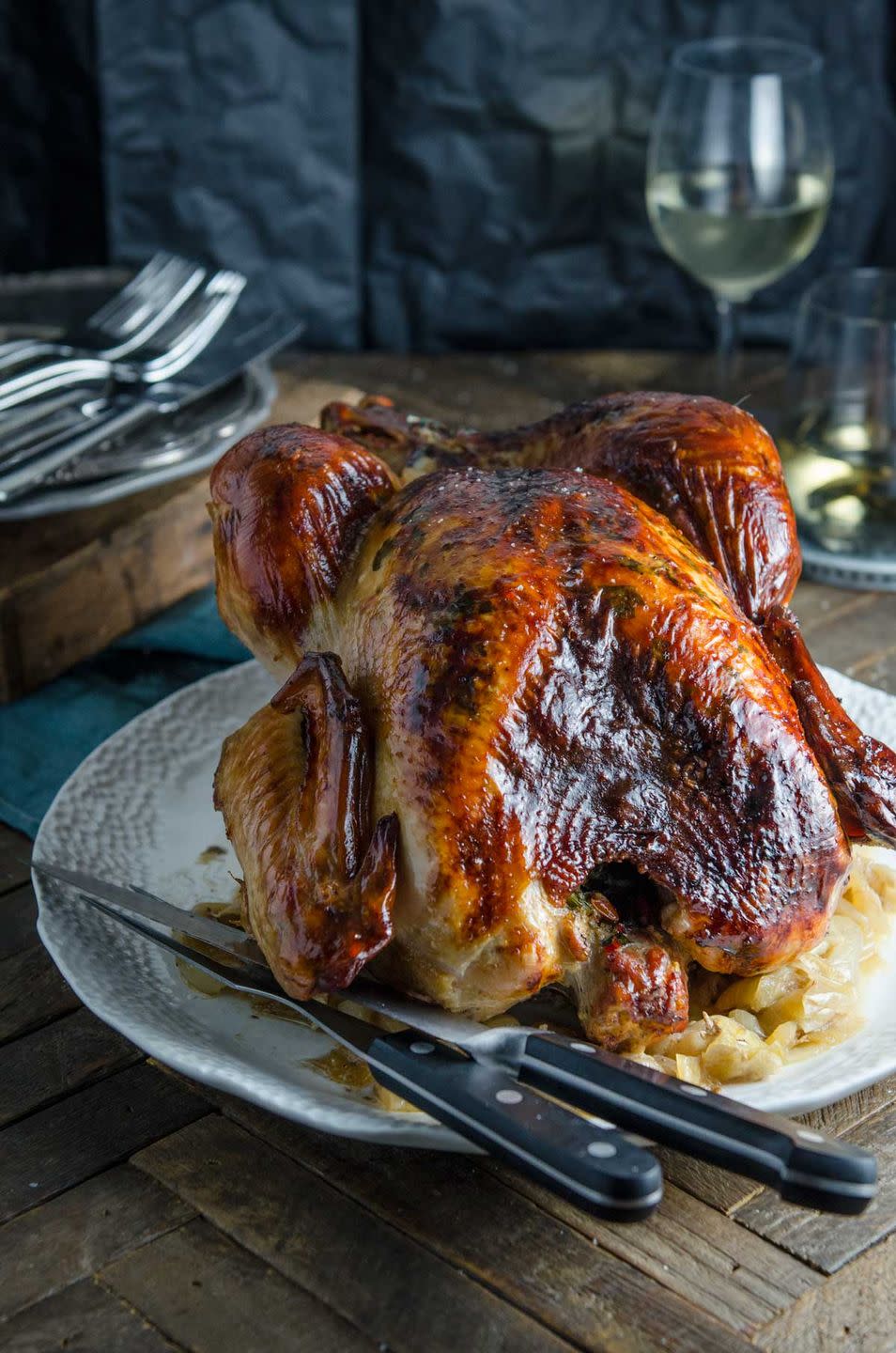 <p>This bird combines the best of fall and winter flavors.</p><p>Get the recipe from <a href="http://chewtown.com/2015/12/christmas-maple-orange-roast-turkey/" rel="nofollow noopener" target="_blank" data-ylk="slk:Chewtown;elm:context_link;itc:0;sec:content-canvas" class="link ">Chewtown</a>.</p>