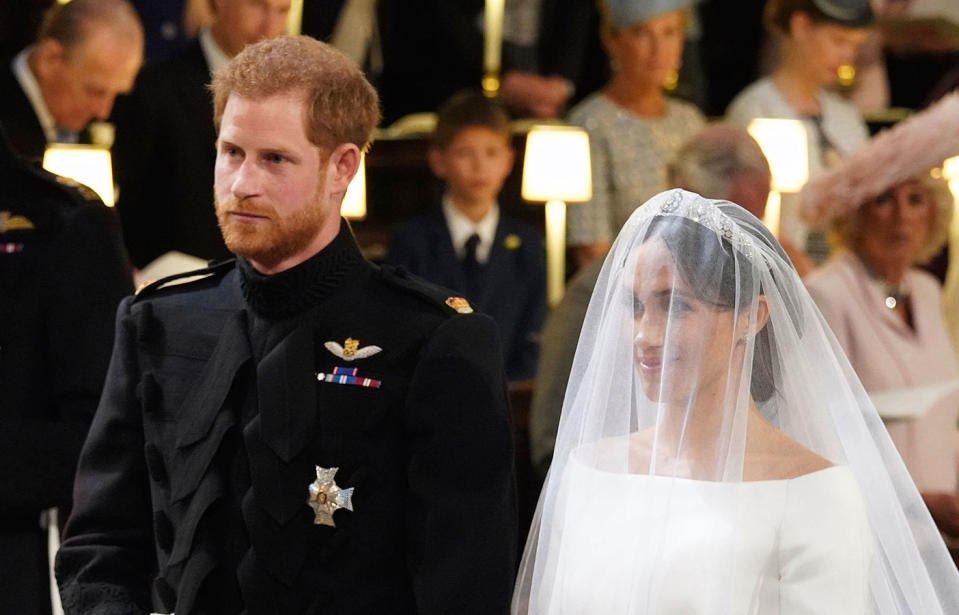 Harry was visibly nervous at times during the wedding ceremony, at George’s Chapel in Windsor Castle. Source: Dominic Lipinski/pool photo via AP