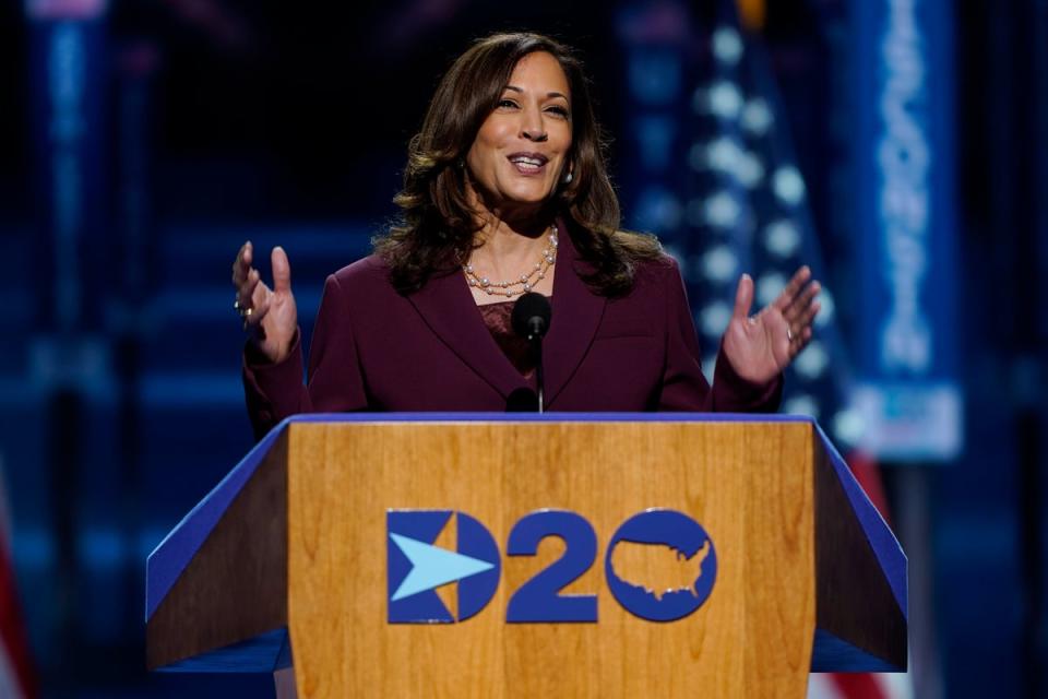 Kamala Harris, pictured speaking at the Democratic National Convention in 2020. (AP)