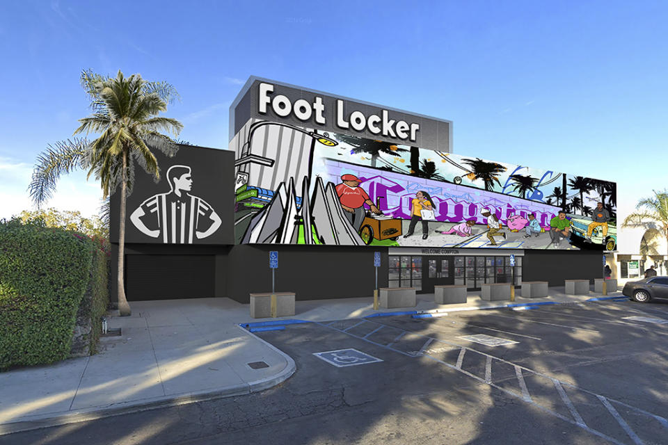 A rendering of the mural outside the Foot Locker Power Store in Compton, Calif. - Credit: Courtesy of Foot Locker