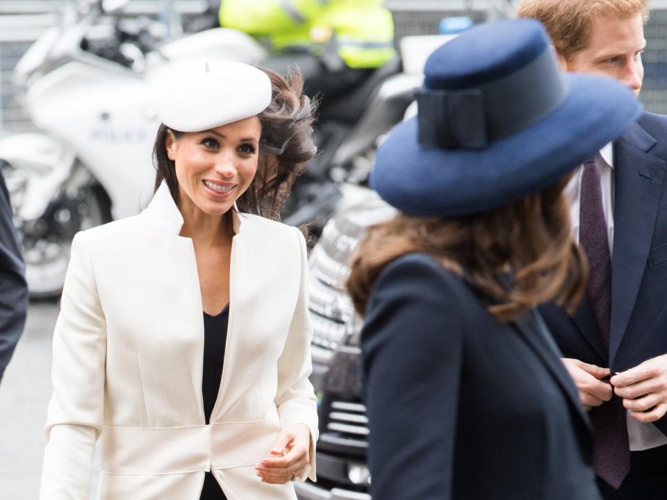 Meghan Markle and Kate Middleton attend the 2018 Commonwealth Day service at Westminster Abbey on March 12, 2018 in London, England.